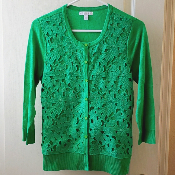 New York & Company Sweaters - NY&Co green cardigan with floral lace